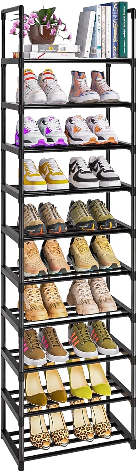 OYREL Shoe Rack, Sturdy Metal Shoe Storage Organizer for Entryway, Closets | Space Saving 10-Tier Narrow Shoe Shelf, Stackable Free Standing Shoe Stand
