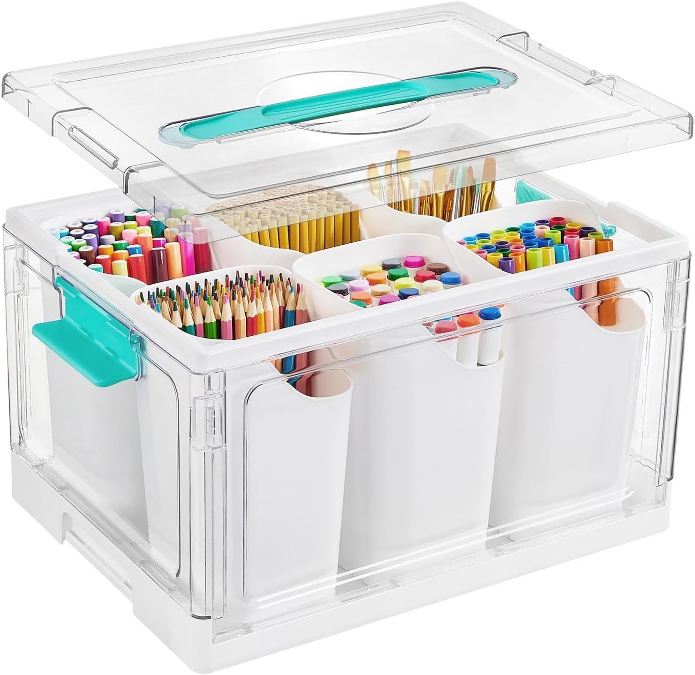 Craft Storage 24 Qt Box with Removable Trays Dividers | Crafting Organizer for School Home Dorm Bedroom Garage Classroom Office Pantry Closet Kitchen