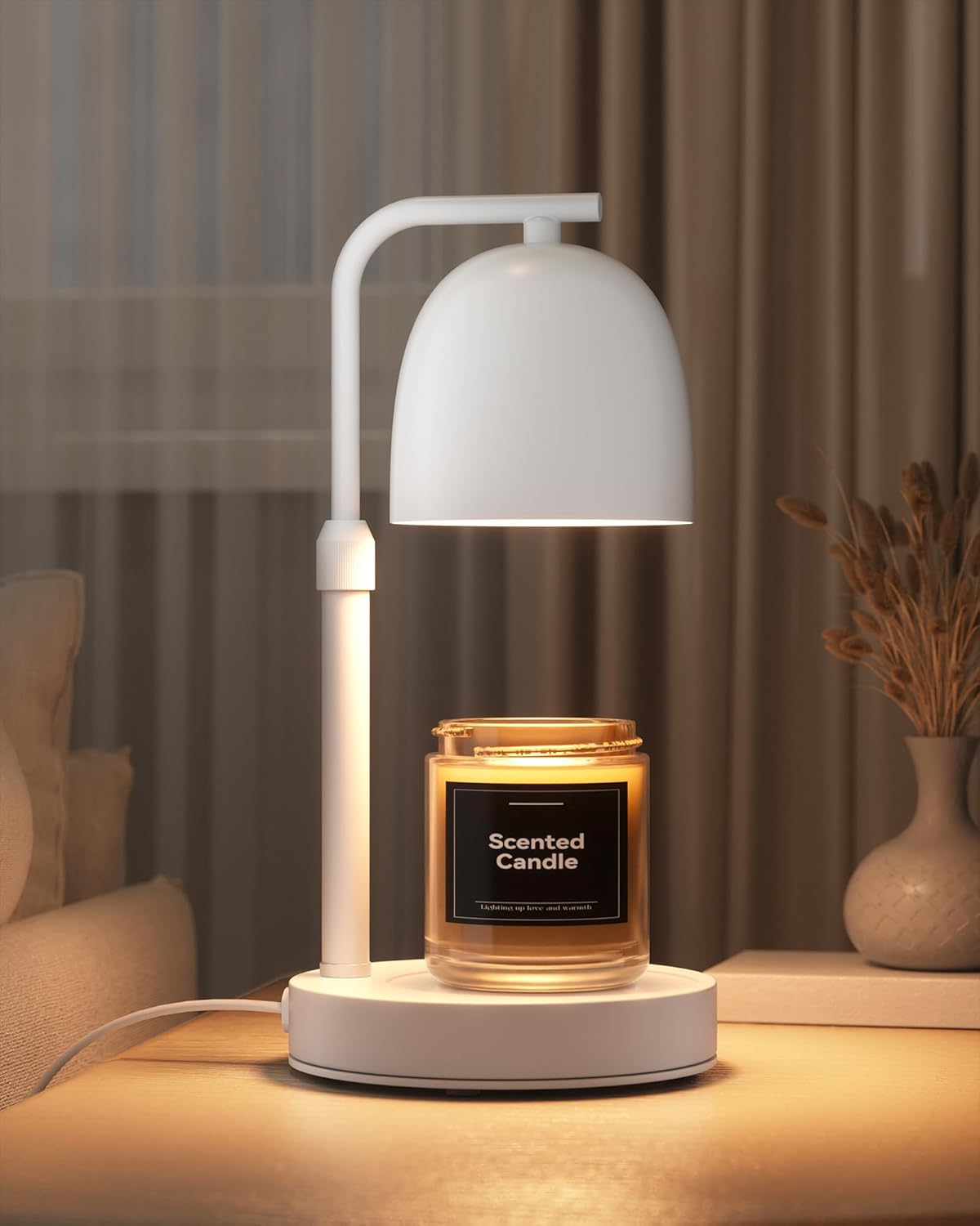 Candle Warmer Lamp with Timer & Dimmable, Adjustable Height White Candle Warmer for Jar Candles, Birthday Gifts for Women & Men, Office Decor, House Warming Gift, Wax Melt Warmer with 2 Bulbs