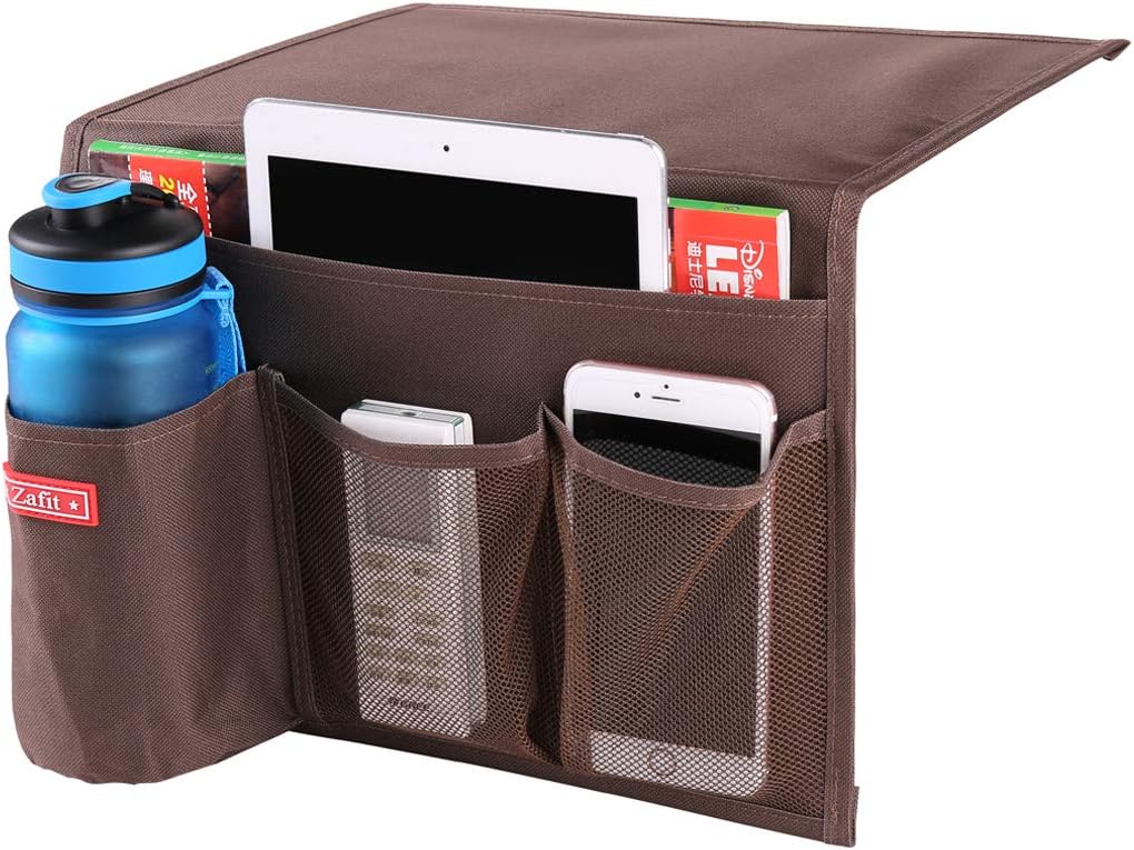 Zafit Bedside Storage Organizer, Table Cabinet Storage Organizer Bedside Organizer Caddy for Remotes Phone Glasses (4 Pockets-Coffee)