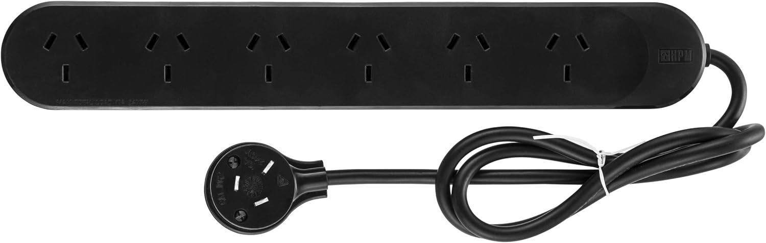 HPM Standard 6 Outlet Powerboard Black