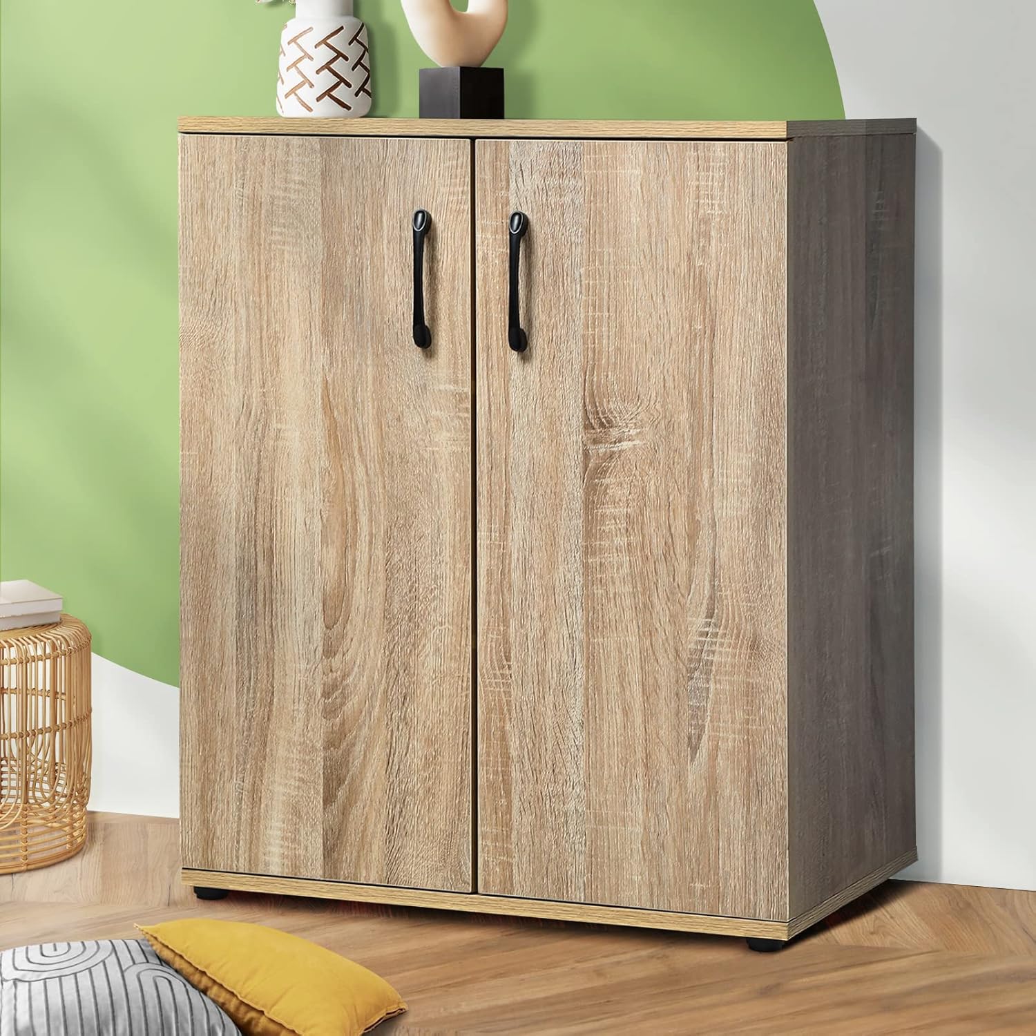 Oikiture 3-Shelf Buffet Cabinet – Storage Tallboy Wooden Sideboard Unit | Versatile Sturdy Practical