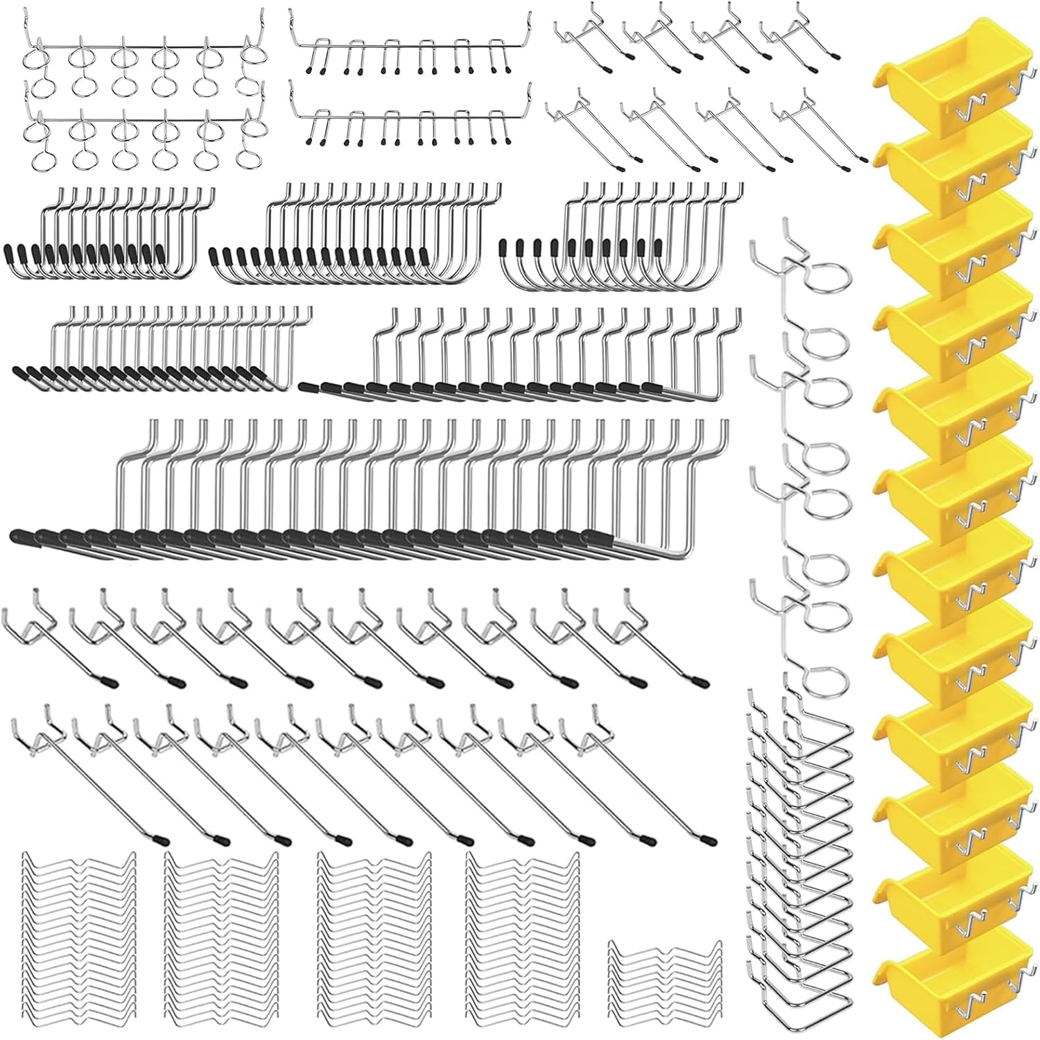 262 PCS Pegboard Accessories Set, Pegboard Hooks with Bins & Peg Lock for Wall Attachments Tool Organizer, Garage Storage Fit 1/8 or 1/4 inch Pegboard for Hanging Storage, Workshop Craftroom