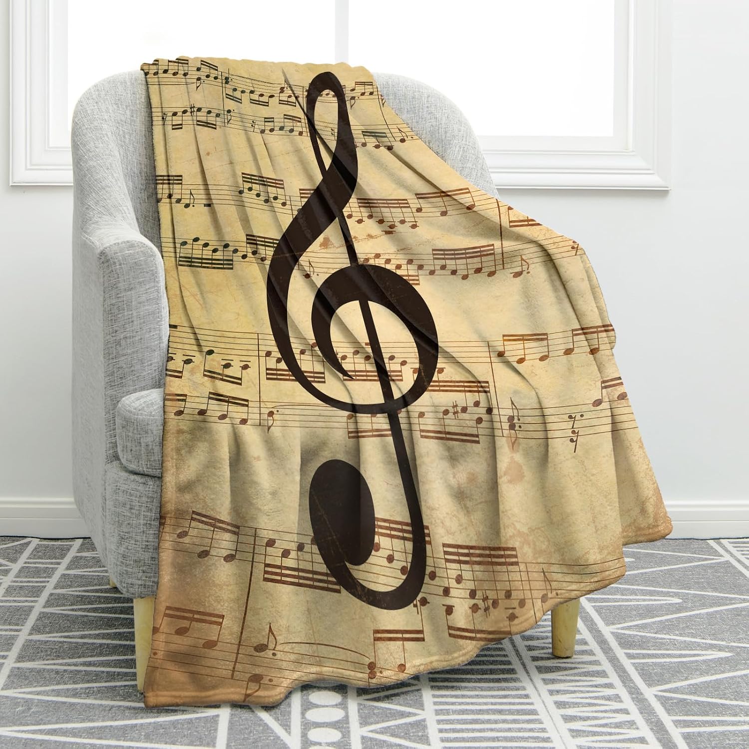 Jekeno Music Note Gifts for Man, Softballs Sports Throw Blanket 50"x60" | Ultra Soft Cozy Festival Day Retro Musical Blanket for Women, Decor Home Sofa Bed, Christmas, Halloween Birthday Gifts