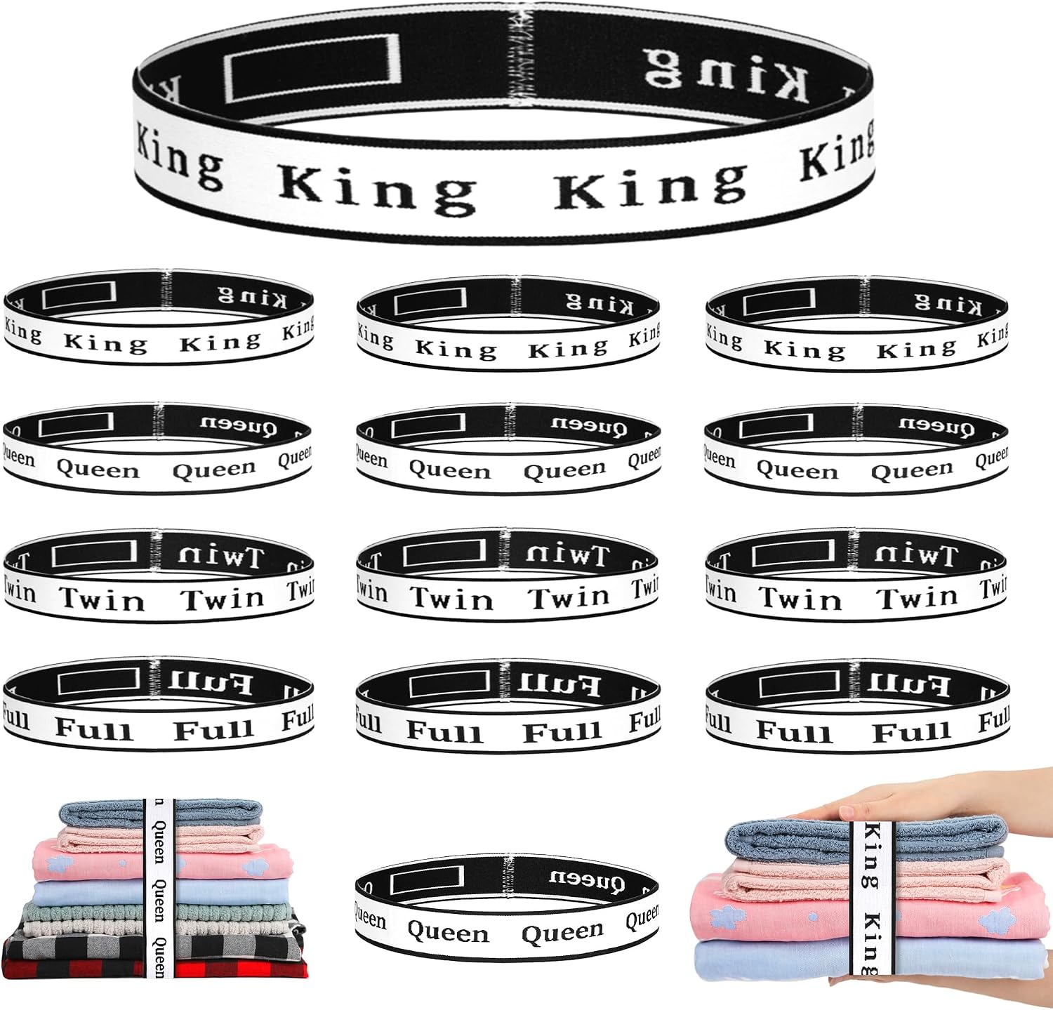 16Pcs Bed Sheet Organizer Bands Sheets Labels for Elastic Bedding Linen Closet Storage Foldable Sheet Set Organizer Sheet Keeper Band