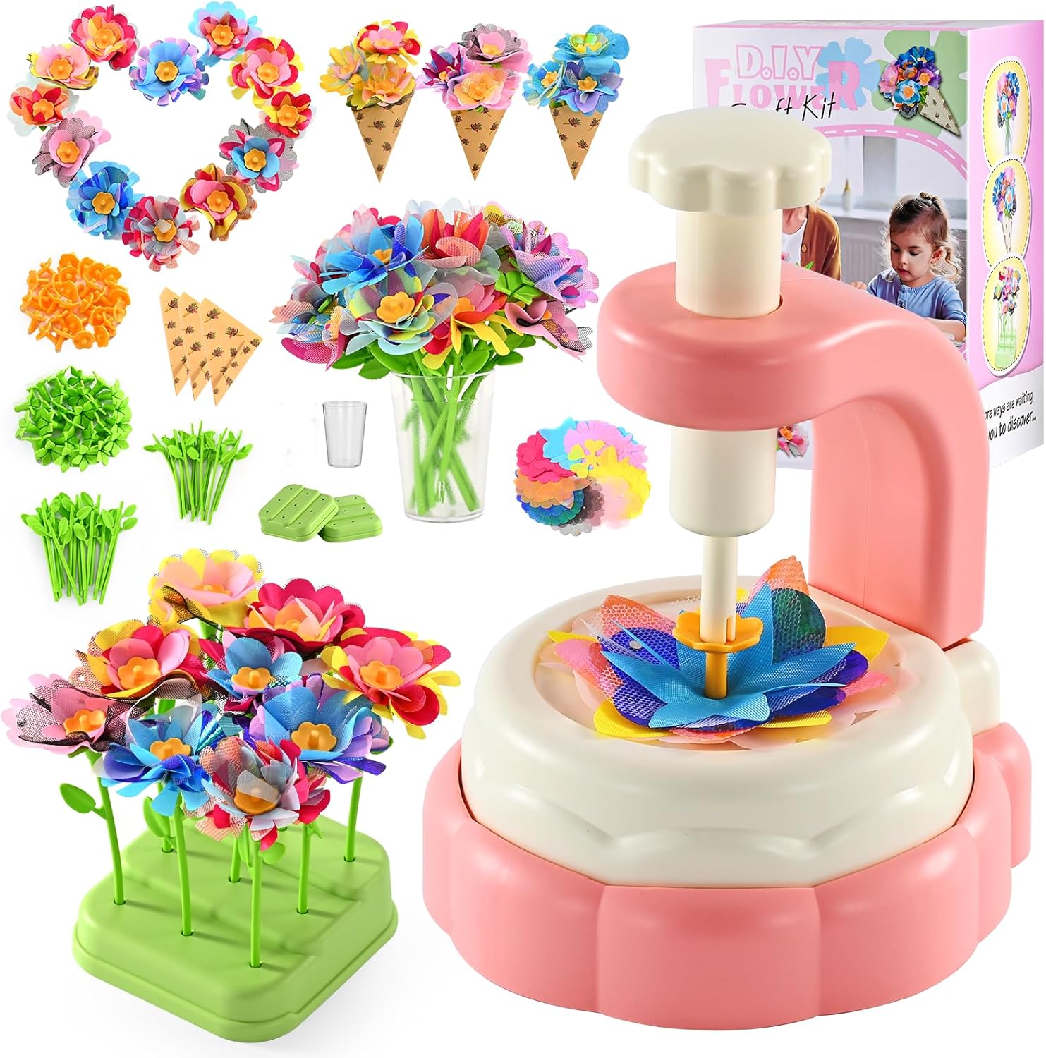 Arts and Crafts for Kids, Girls Flower Garden Toys,Gifts for 4-12 Year Old | Flower Press Kit, Poke-in Kits and Girls Craft Birthday Gift , Craft Kits for Kids, Parent-Child Educational Interactive Toy