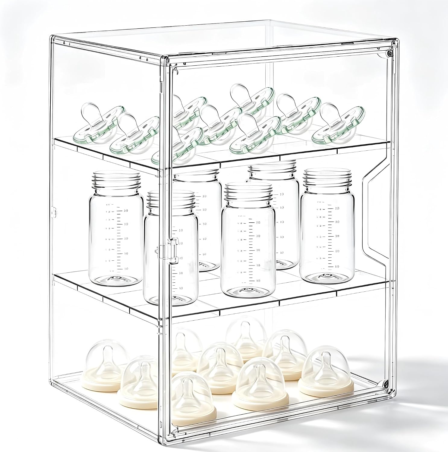 Bottle Storage Organizer, Countertop Vanity Cabinet Storage | Single-Door 3-Tier Clear Acrylic Bottle Organizer With Stackable Drawers, Fits Kitchen Counter, Cabinet & Bathroom Vanity