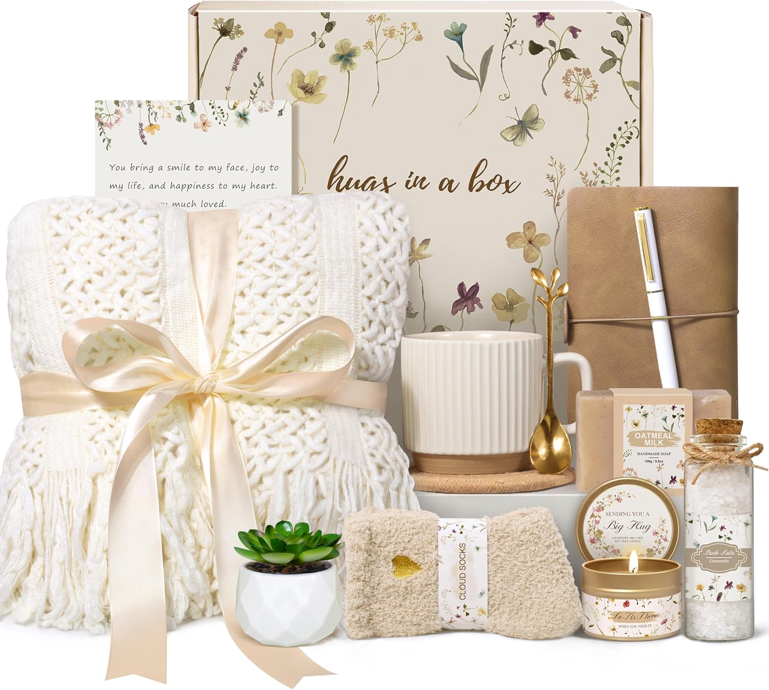 Birthday Gifts for Women, Get Well Soon Self Care Package Box, Sending Hug Baskets Thinking of You Inspirational New Mom Best Friend Birthday (Ivory)