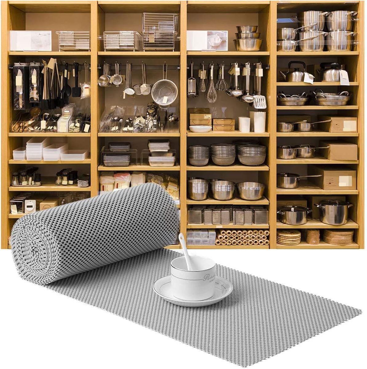 Shelf Cabinet Liner Drawer Liners Non-Adhesive 40cm x 3m Roll, Strong Grip Non Slip Shelving Liner for Kitchen Cabinets, Easy Install Storage, Drawers, Shelves Kitchenware Tableware Liners