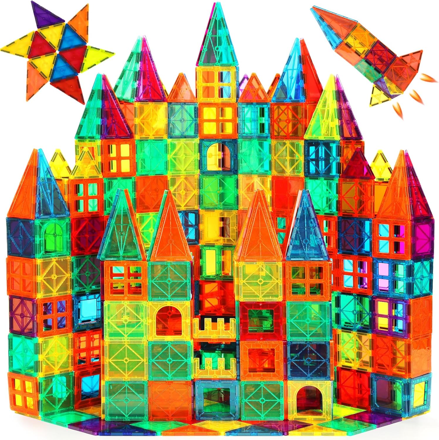 FNJO Magnetic Tiles, 110PCS Magnet Building Set, Magnetic Building Blocks, Construction STEM Learning and Playing Toys for Kids, Montessori Toy for Preschool Boys Girls