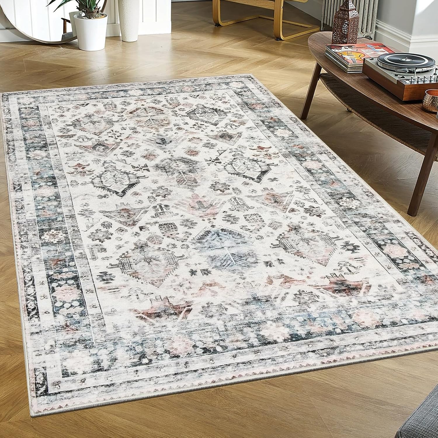 MARLOW 200x230cm Floor Rugs, Skin Friendly Shaggy Area Rugs, TPR Anti-Slip Backing Soft Large Home Decor Carpet Indoor Outdoor - Versatile for Bedroom,Dining Room,Living Room(Vintage Blue)