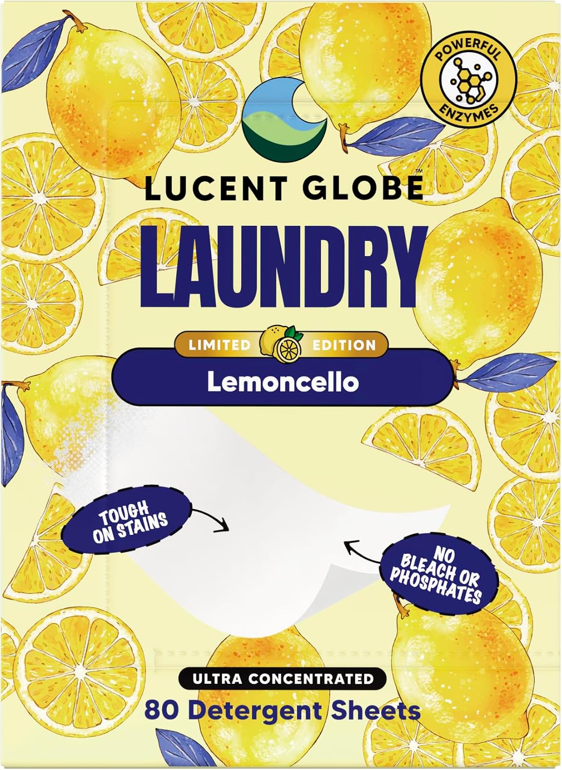 Lucent Globe New 'Lemoncello' 80 x Laundry Detergent Sheets, Plant-Based, Biodegradable Laundry Sheets, Plastic Free Packaging. World's Best Smelling Laundry Detergent.