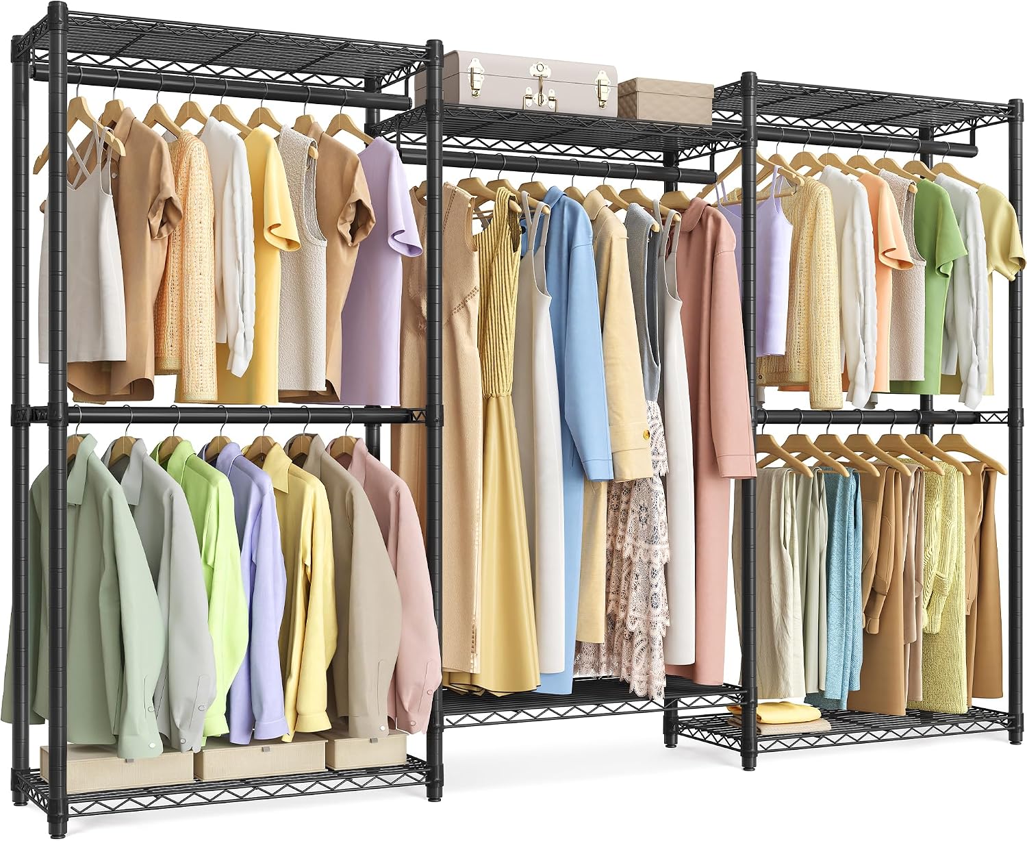SONGMICS Heavy-Duty Clothes Rack Garment Rack, Portable Closet | Portable Closet with Adjustable Mesh Shelves and Hanging Rails, Ink Black ULGR434B01