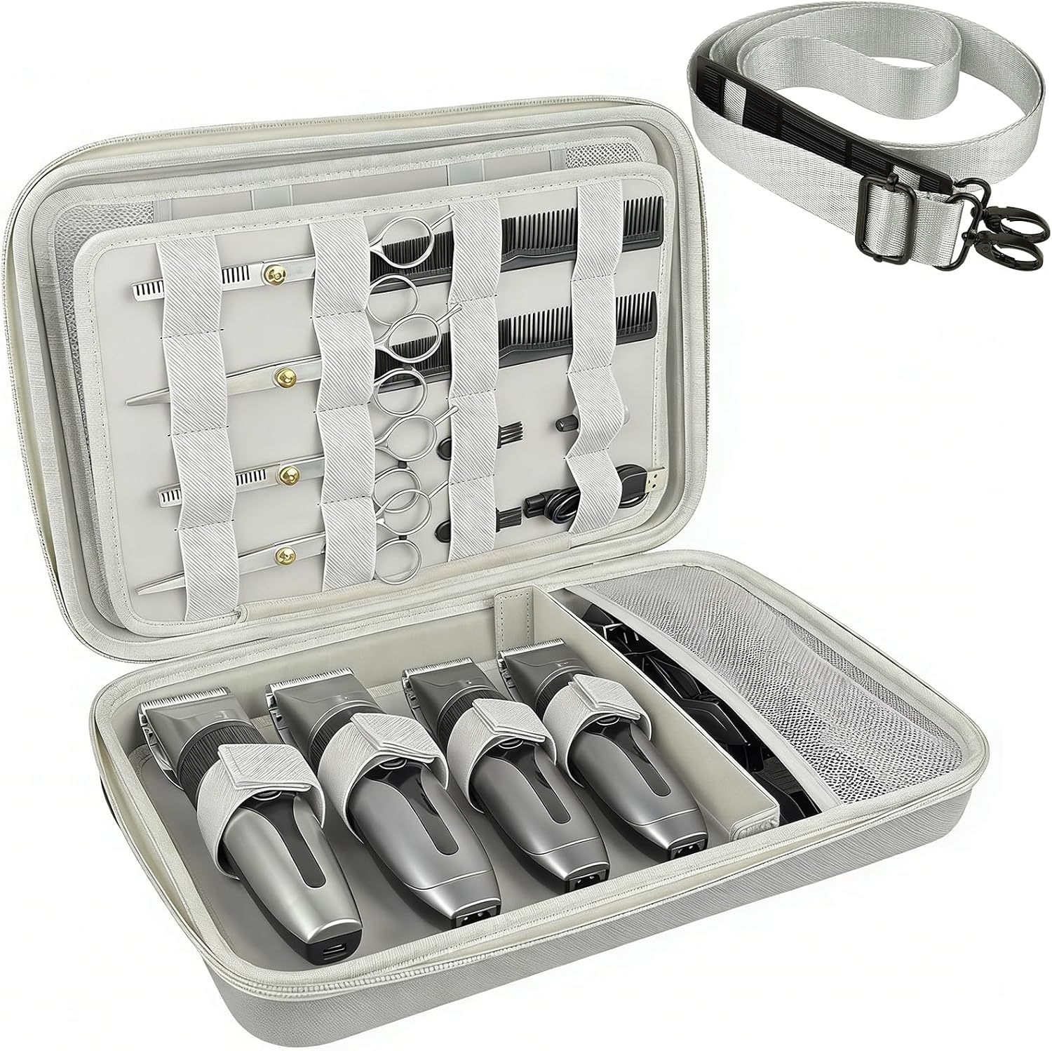 Barber Bag Clipper Case, Barber Carrying Case Organizer Box-Grey | Adjustable Shoulder Strap, Mens Barber Accessories Bag for Clippers and Supplies, Hard Travel Case for Hair Cutting Grooming