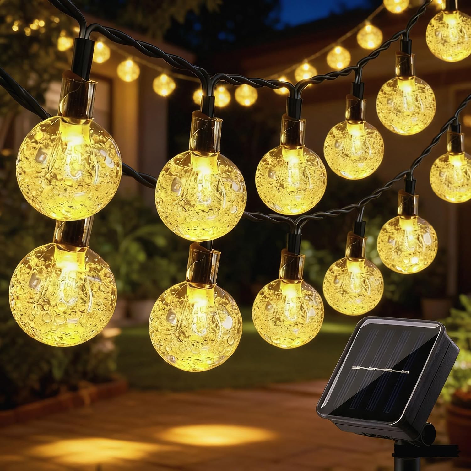 Toodour Solar String Lights Outdoor, 11M 60 LED Globe String Lights, Waterproof Crystall Ball Lights Solar Patio Lights with 8 Modes for Garden, Lawn, Patio, Gazebo, Yard, Outdoor - Warm White