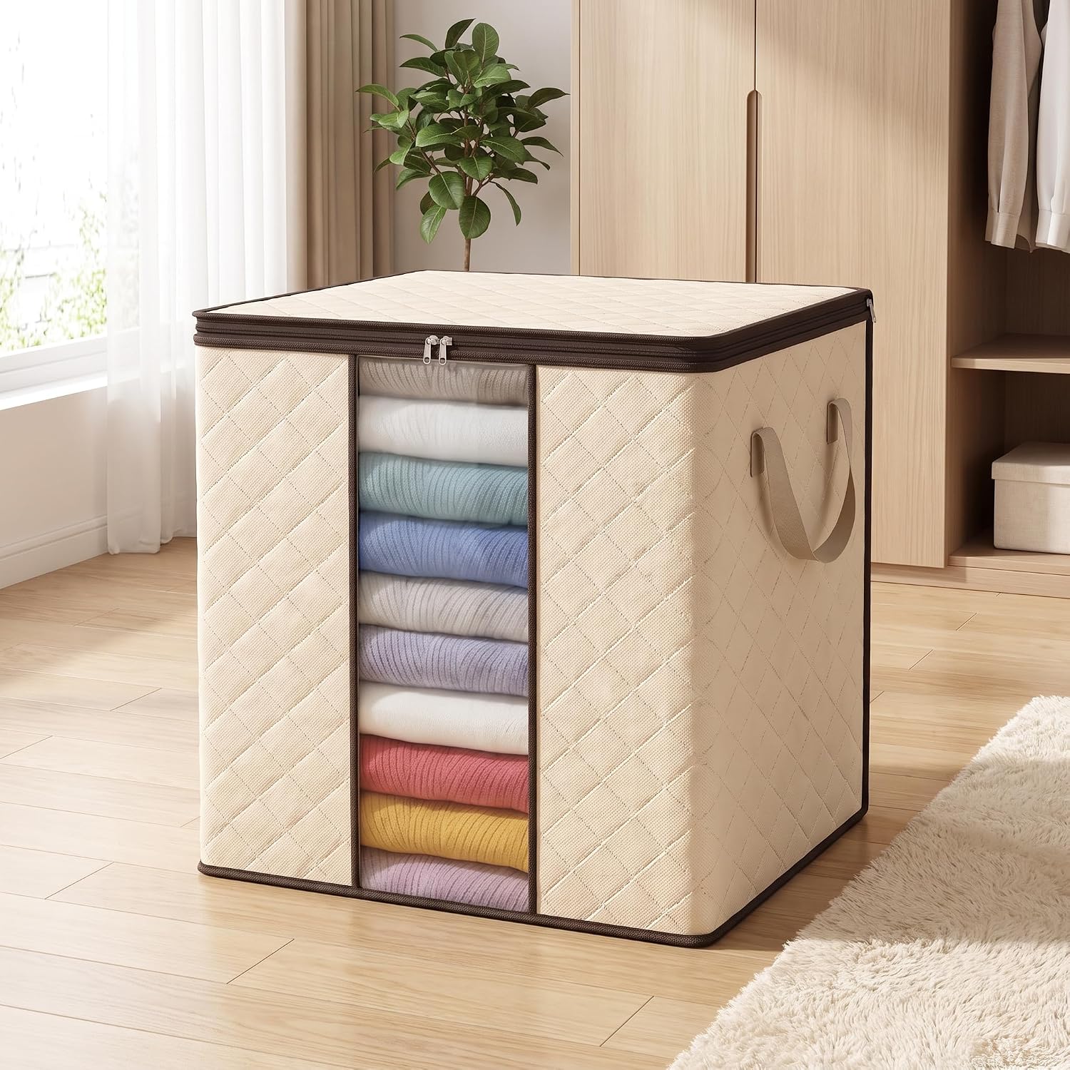 1-Pack 100L Large Foldable Storage Bins with Reinforced Handles, Polypropylene Multipurpose Organizer Boxes, Waterproof Rectangle Storage Containers with Flip Top for Bedroom, Closet, Bedding, Trunks