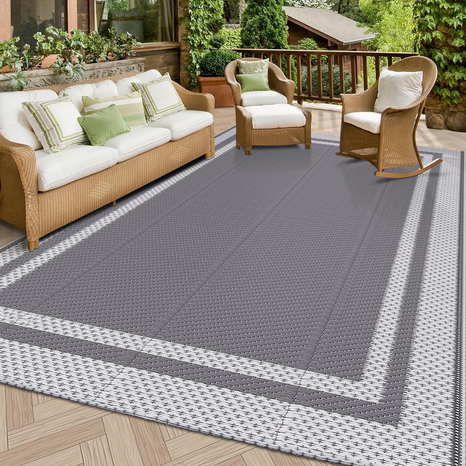 Extra Large Outdoor Rug, Outdoor Mat for Patio (Grey, 274x548 cm) | Waterproof Camping Rug, Porch Rug, Anti-Slip & Portable, Reversible, Plastic Straw Rug, Easy Clean, Porch, Rv, Deck
