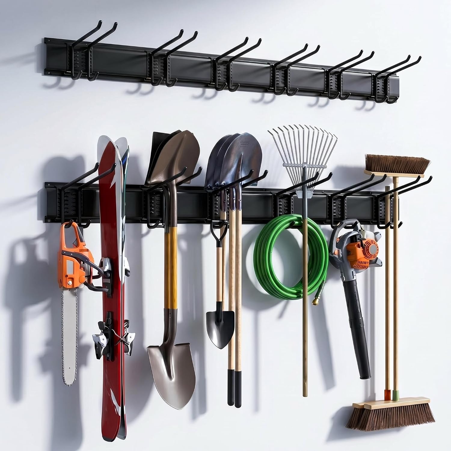 Heavy Duty Wall Mount Tool Storage Rack | Garage Tool Organizer, Utility Hooks & Hangers, For Garden Tools, Shovels, Brooms, For Power Equipment