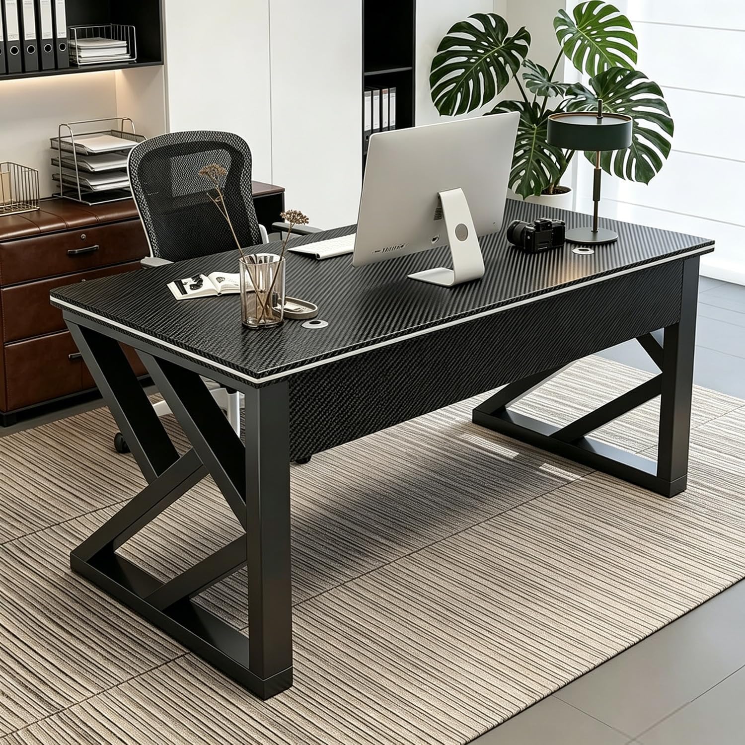 Computer Desk Home Office Desk Computer Table with Metal K Legs | Modern Simple Executive Desk Heavy-duty Gaming Desk with Wooden Top for Working Gaming Without Chairs