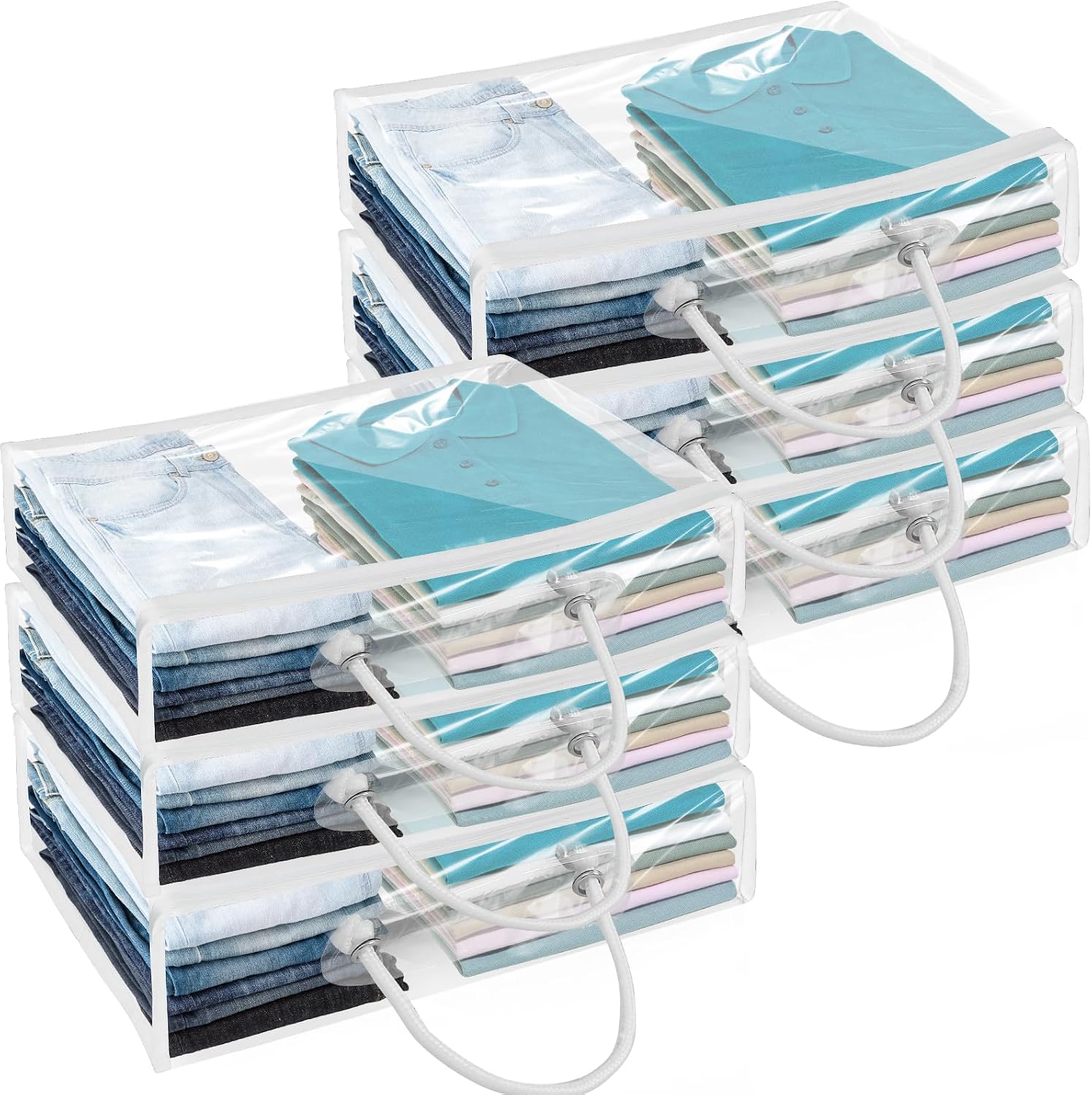 6 PCS Clear Zippered Storage Bags with Handles 15.7x11.8x3.9 In PVC Clothing Closet Storage Bags for Sweater Waterproof Dustproof Blankets Storage Bags for Blankets Bed Sheet Clothes (B)
