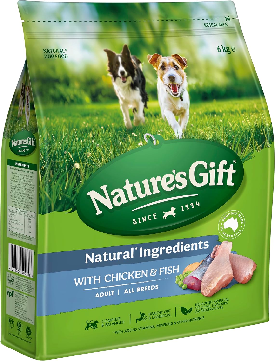 Nature's Gift Adult Dry Dog Food, Chicken & Fish, 6kg | 100% Complete & Balanced Nutrition, Supports Digestion, Immunity & Skin Health
