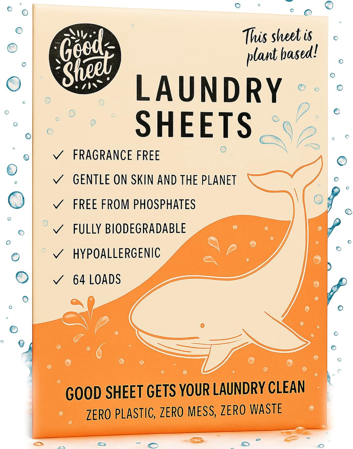 Eco Laundry Detergent Sheets, UnScented, No Plastic, Great for Travel, Plant-Based, 64 Washes, Fully Degradable Laundry Sheet Strips For Washing Clothes