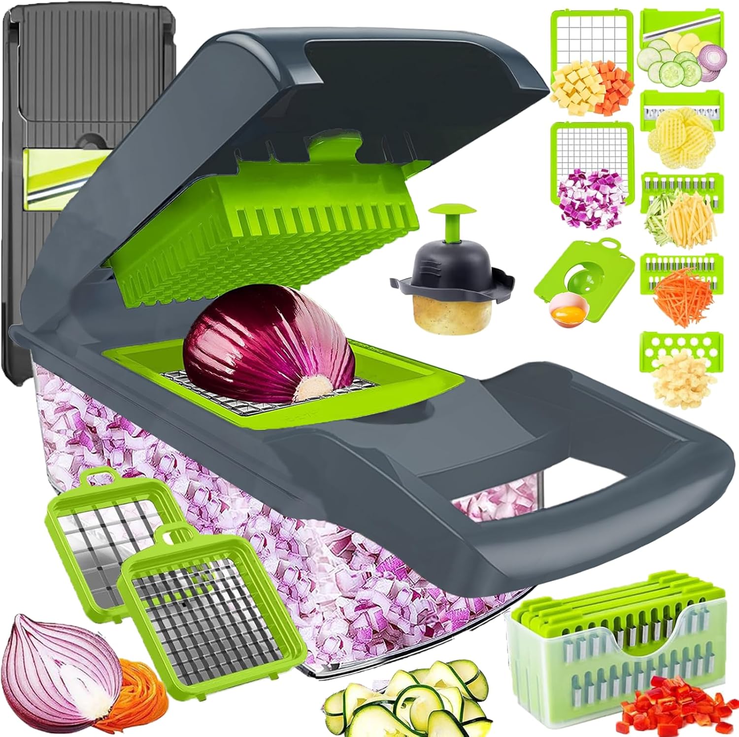 Vegetable Chopper Mandoline Slicer Home Kitchen Appliance Essential Gadget | Pro-Series Veggie Cutter with Container for Food Onion Fruit Salad Potato Christmas Gift House Cooking Supply Tool