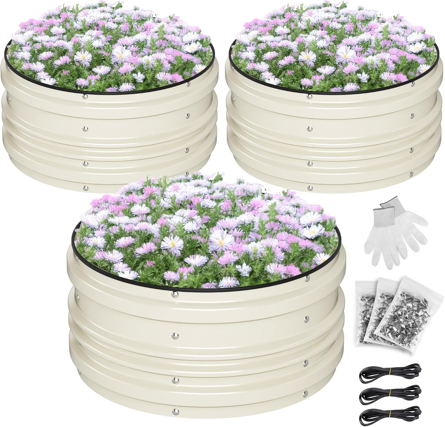 WORKPRO 3Pcs 61×61×28.8cm Galvanized Raised Garden Bed Set, Rust & Corrosion Protection, Effortless Setup, Safe Edge, Ideal for Vegetables & Flowers, White
