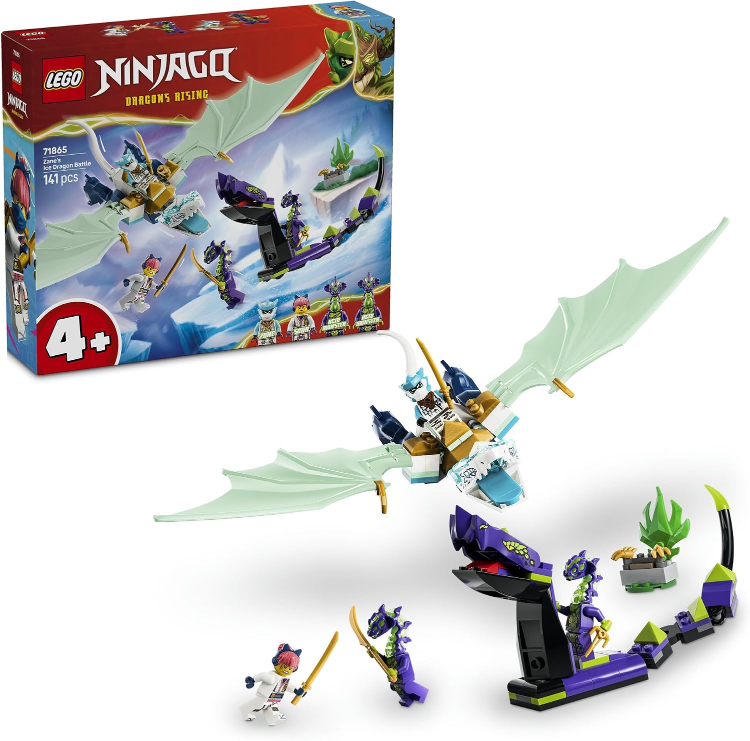 LEGO® NINJAGO® Zane’s Ice Dragon Battle 71865 Pretend Play Building Set for Kids with Posable Snake and Dragon Figures, Plus 4 Minifigures - Creative Playset Idea for Boys and Girls Aged 4+