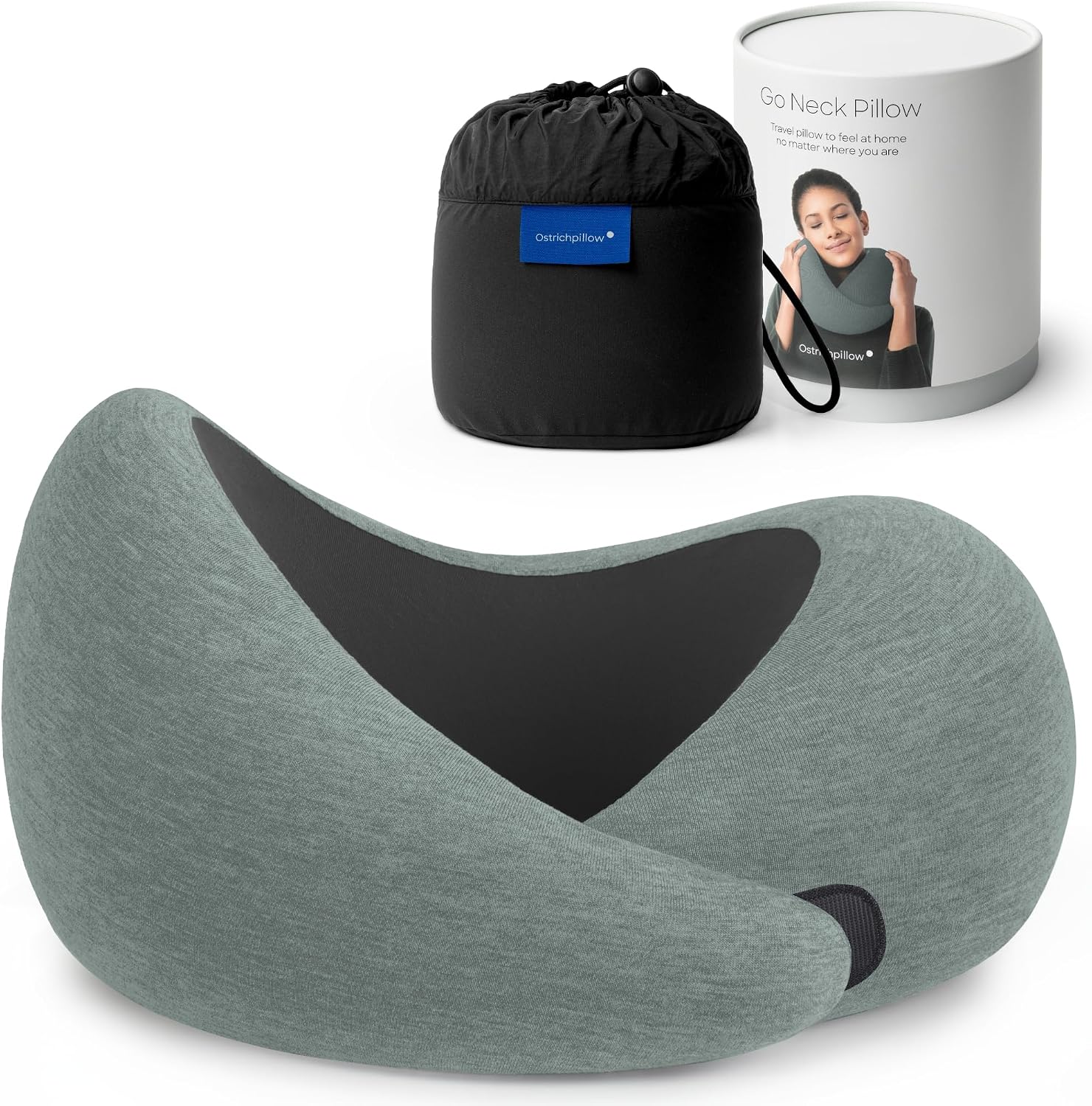 Ostrichpillow Go Neck Pillow, Travel Pillow with Memory Foam, 360º Ergonomic Design, Asymmetrical Sides, Travel Bag Included, Washable Modal Cover