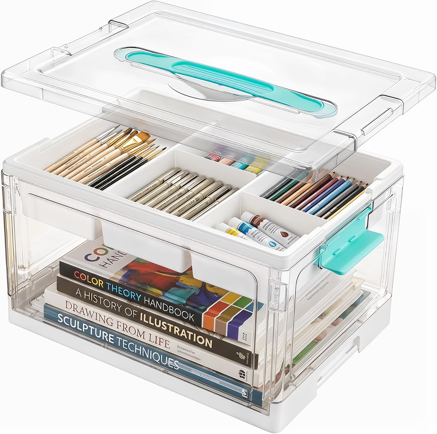 24 QT Craft Organizers and Storage Bin - Clear Plastic Box with Lid, Removable Trays & Dividers, Art Supply Storage Container for Craft Supplies, 1 Pack