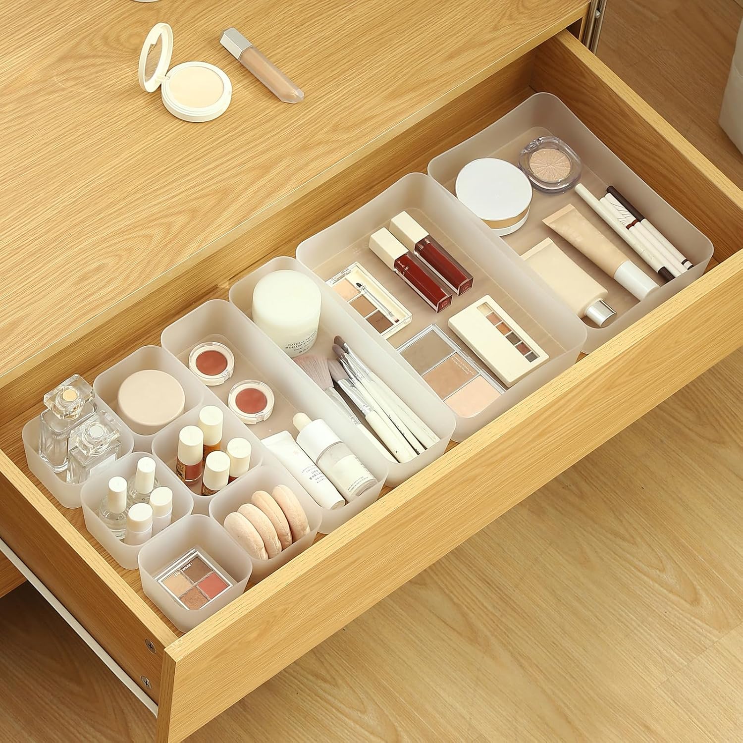 Poeland 10 Pcs Drawer Organizer Tray Storage Box for Bedroom Dresser Bathroom Kitchen