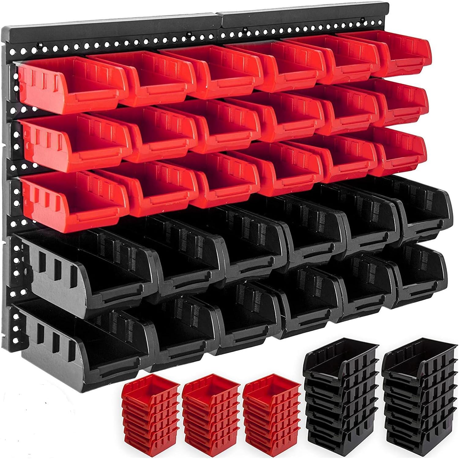 32-Pcs Pegboard Bins & Wall Mount Storage Organizer Rack for Screws Nuts | Laber Slot, Garage Storage Organizer for Bolts, Nails, Small Parts, 30 Bins Small Tool Organiser, Workshop & Shed Storage