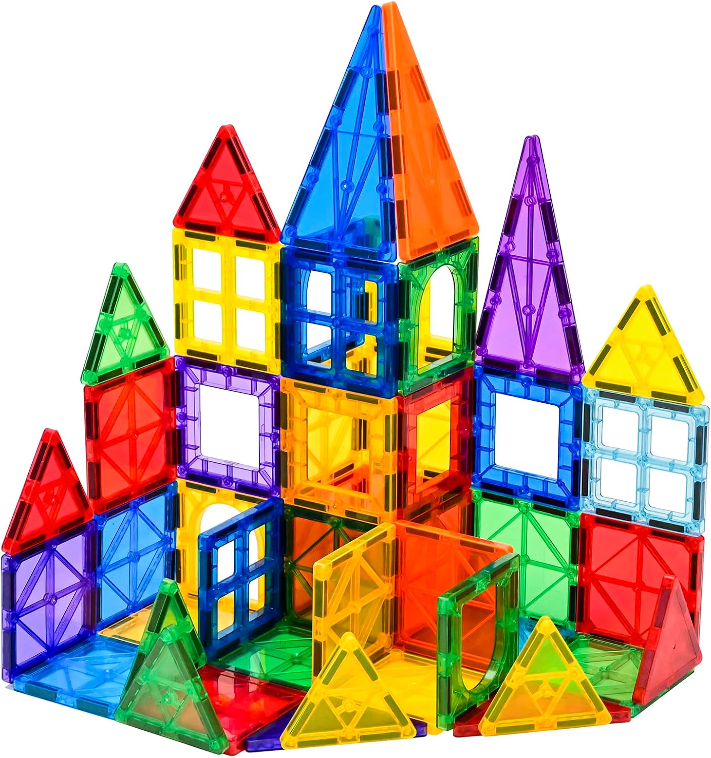 FNJO Magnetic Tiles, 64 PCS Magnetic Building Blocks, Magnets Building Set, STEM Toys for Kids Boys and Girls Creative and Inspirational
