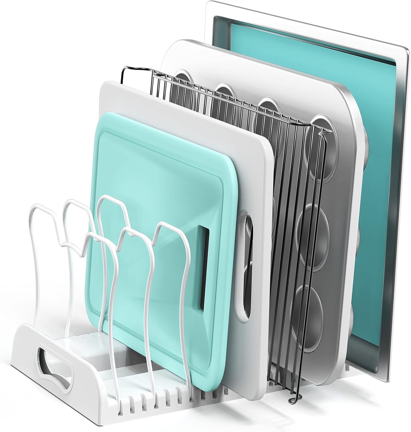 Simple Houseware Adjustable Pan Organiser Rack with 7 Compartments, White