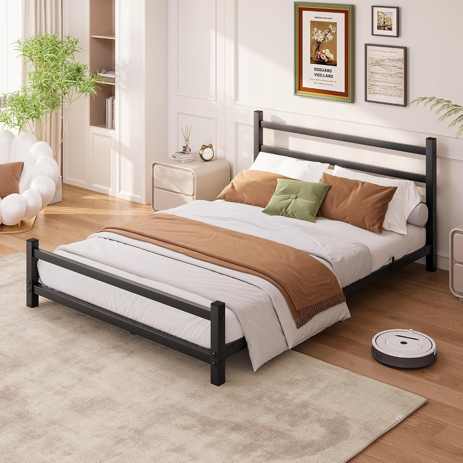 Queen Bed Frame with Headboard and Footboard Black Metal Platform Bed Frame Queen Size No Box Spring Needed,Mattress Foundation,Heavy Duty Steel Slat Support,Under Bed Storage,Noise Free,Black