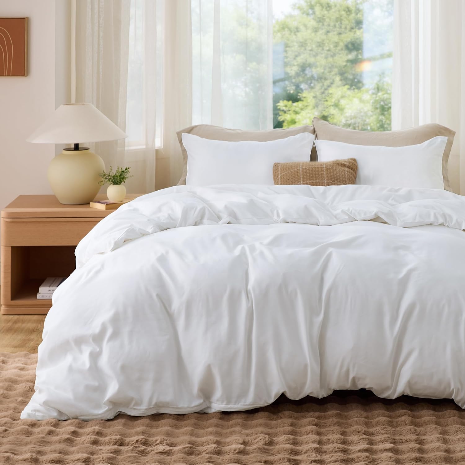 Bedsure Quilt Cover Double - 3 Pcs Double Brushed Bedding Set White | Extra Soft, Microfiber, Zipper Closure, Suitable for Kids & Adults, No Comforter Included