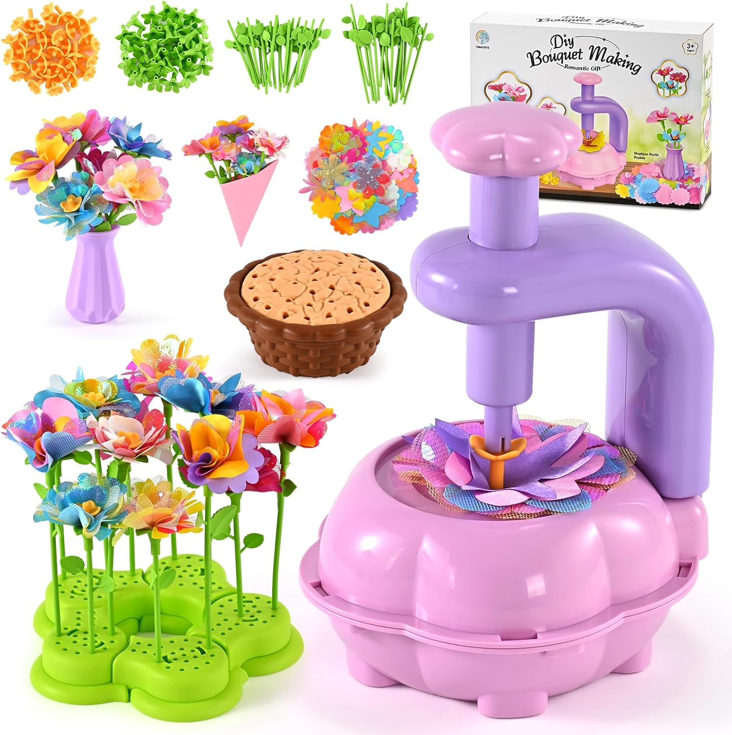 Craft Kits for Kids, DIY Fabric Flowers Bouquet,Girls Toys 4-12 Year Old | Flower Press Textile Kit, Poke-in Arts and Crafts Birthday Gifts for Girls, Parent-Child Educational Interactive STEM Toy