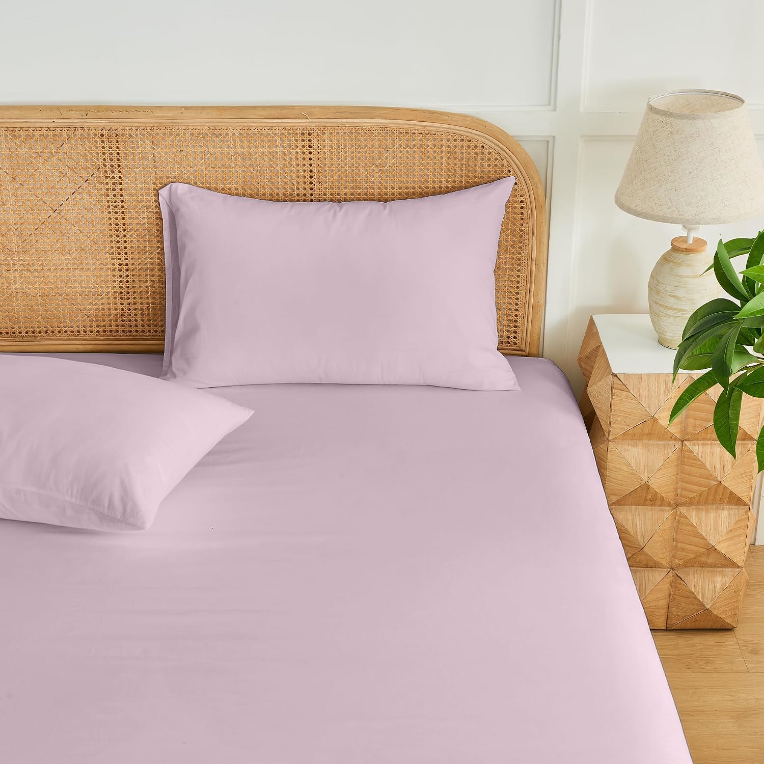LINENOVA Premium 100% Cotton Fitted Sheet Set - 3 Piece for King Single Bed Set, 1 Fitted Sheet & 2 Pillowcases, Luxury Softness, Elasticized 40cm Deep Pocket - Dusty Pink