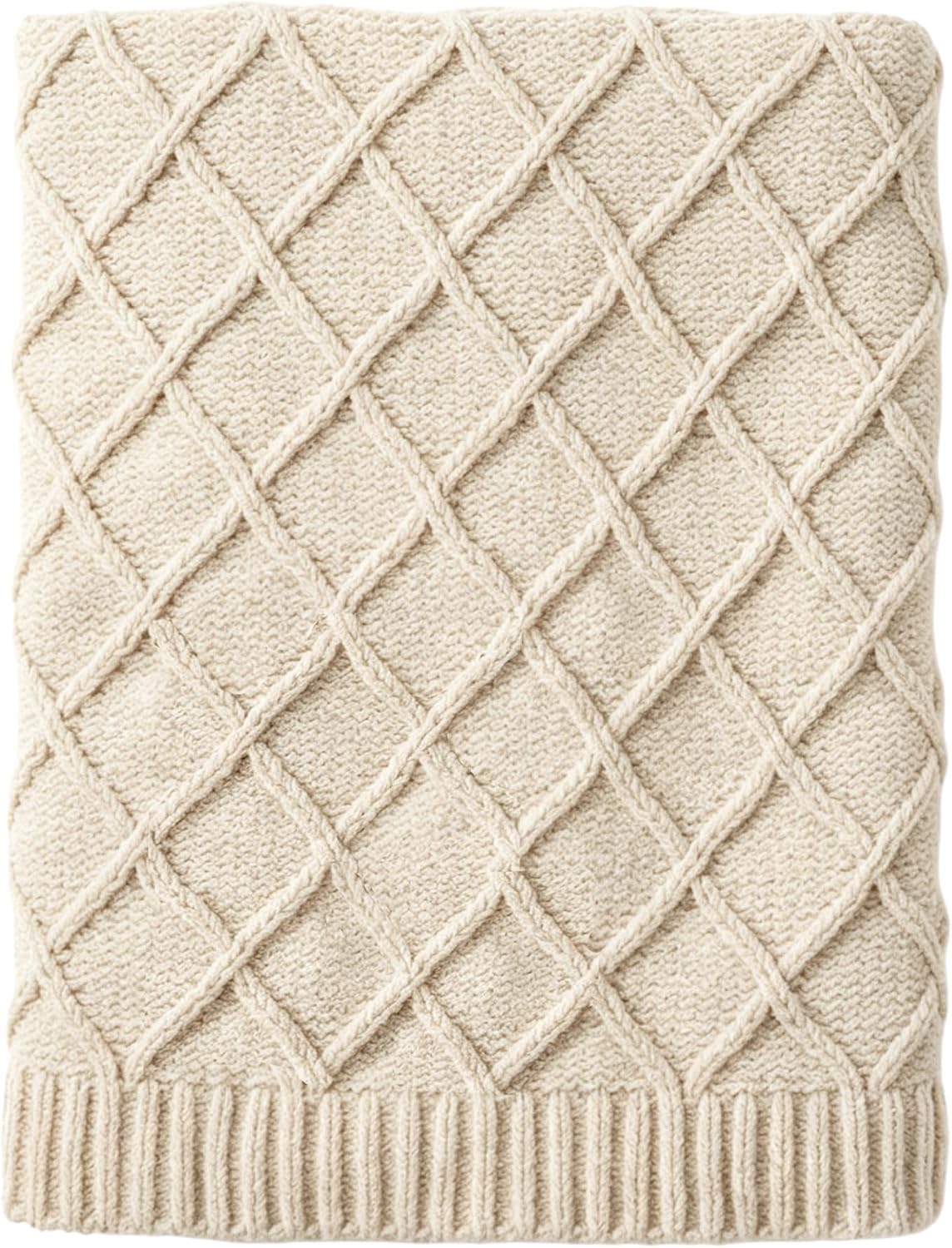 CREVENT Farmhouse Boho Knitted Throw Blanket for Couch Sofa Chair Bed Home Decoration, Soft Warm Cozy Light Weight for Spring Summer Fall (127x152cm Chenille Ivory)