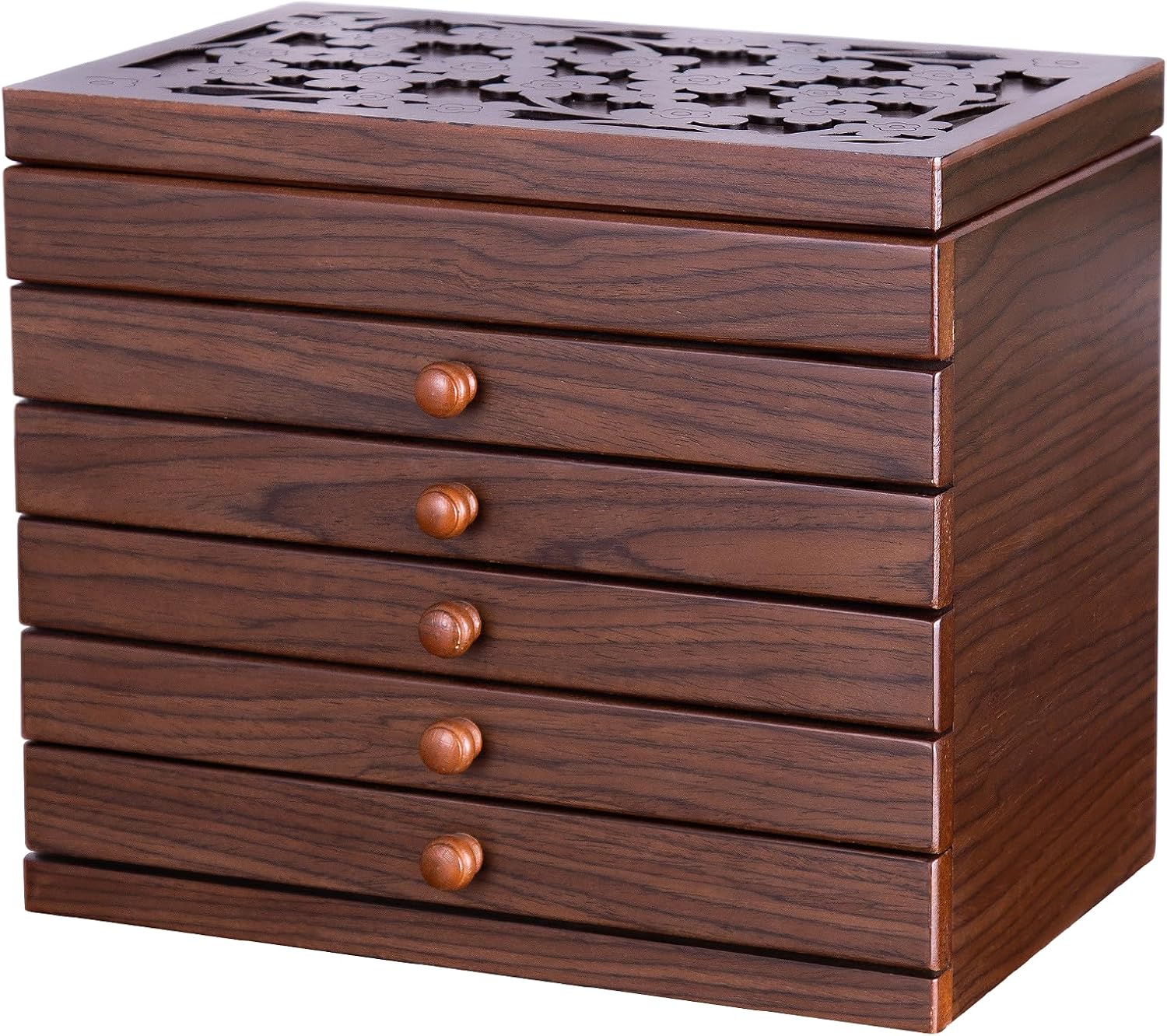 Jewelry Box Wood for Wowen, 6-Layer Wooden Jewelry Organizer Boxes with 5 Drawers, Vintage Multi-functional Jewelry Storage Case