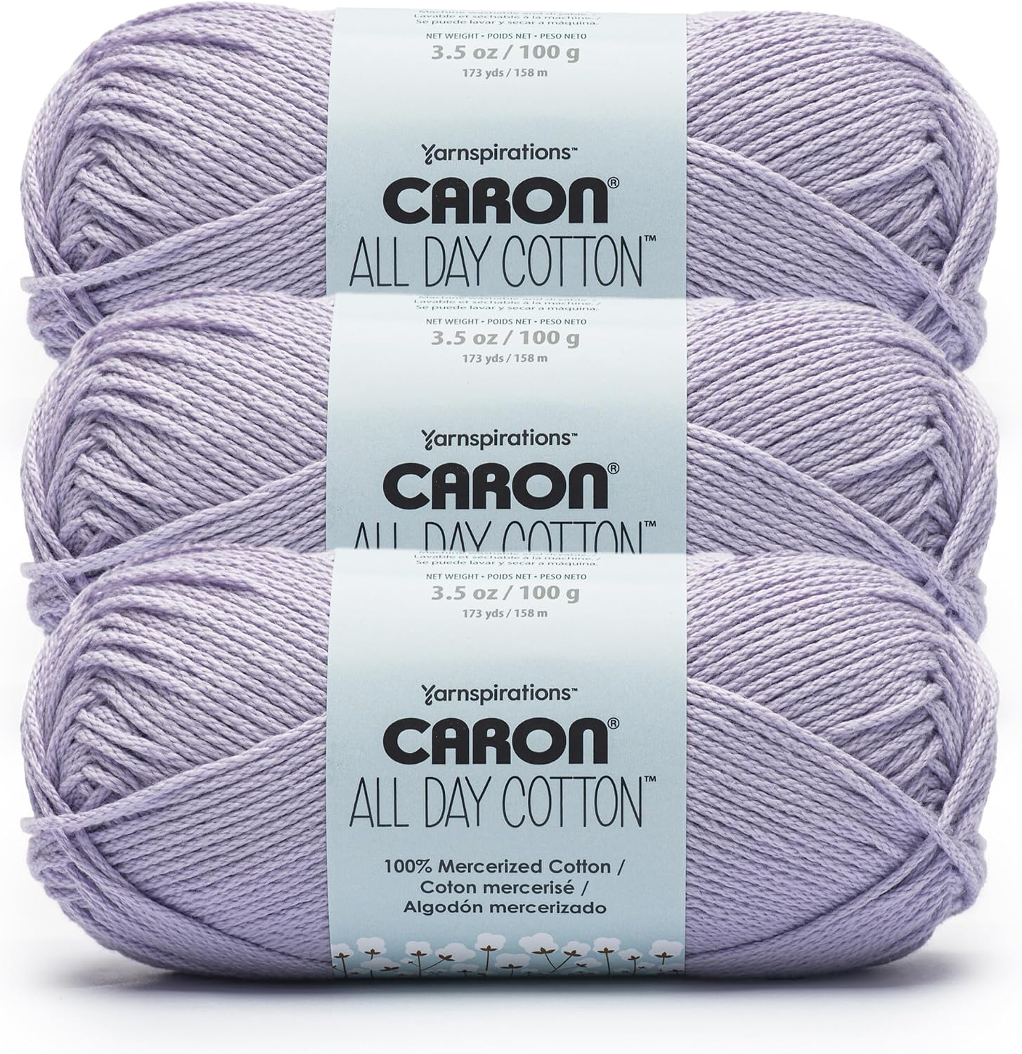 Caron All Day Cotton - 3 Pack of 173 Yards/3.52 oz Mauve 100% Mercerized Cotton Yarn