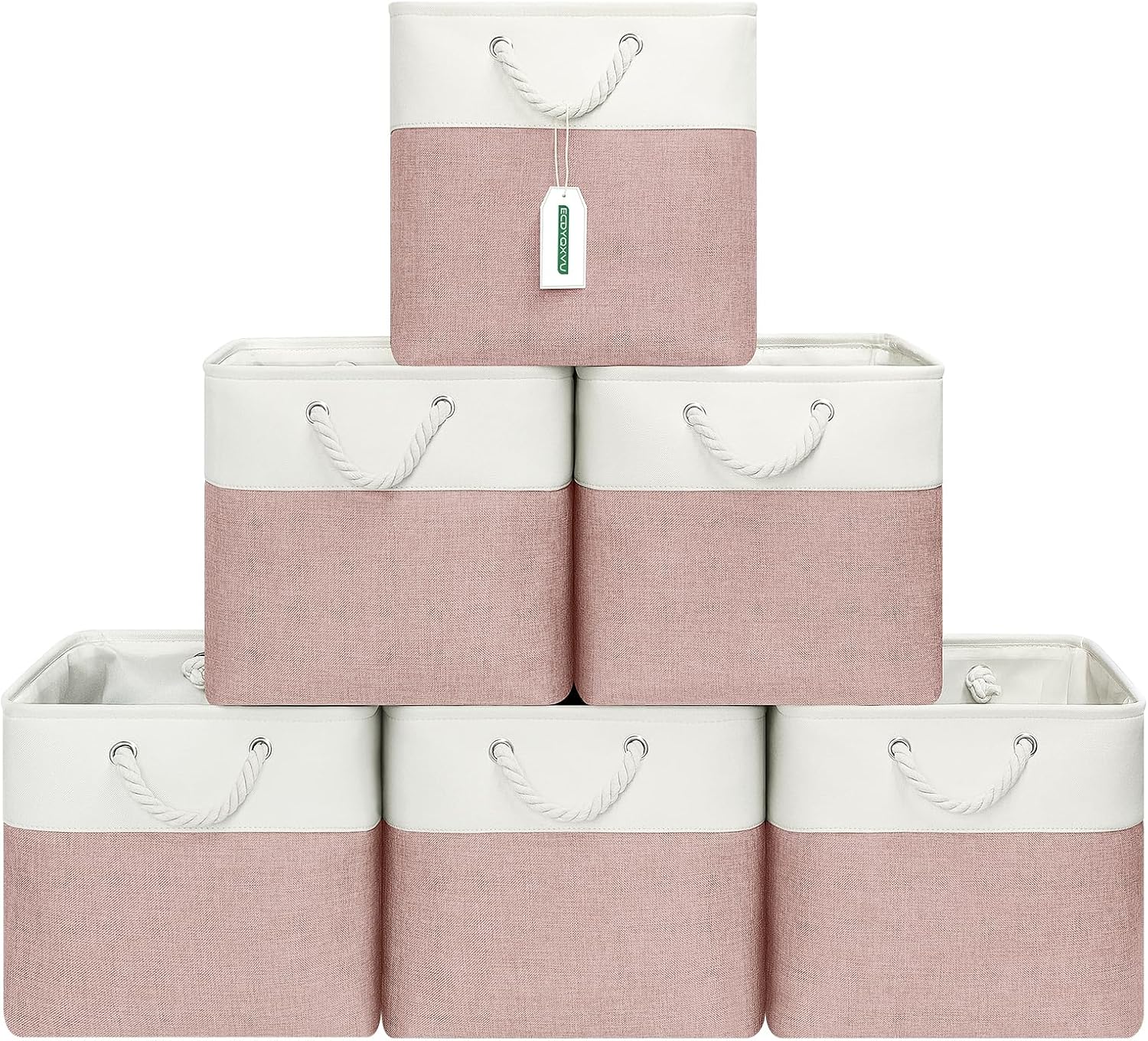 ECDYQXVU 13x13x13 Inch Storage Cube Bins Foldable Organizer Baskets 6 Pack | Soft Cotton Handles, Premium EVA Fabric, Hard Cardboard Bottom, Sturdy Metal Rim, Closet Shelf, Living Room, Bedroom, Laundry
