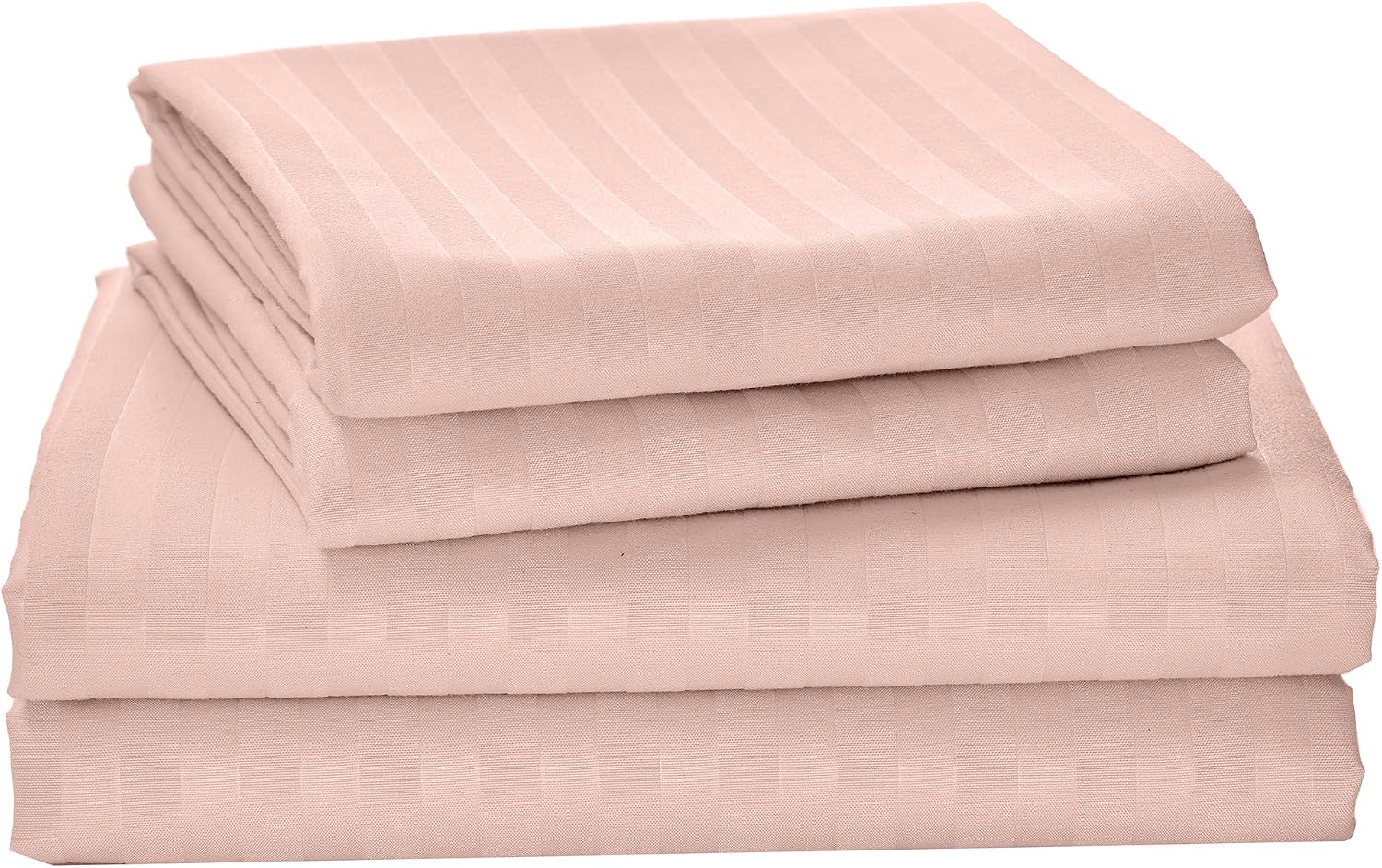 LINENOVA Hotel-Quality Stripe Bed Sheet Set King 4 Piece, Blush | Fitted Sheet, Flat Sheet and 2 Pillowcases, 2000TC Brushed Microfibre, Breathable, Wrinkle-Resistant, 41cm Deep Pocket