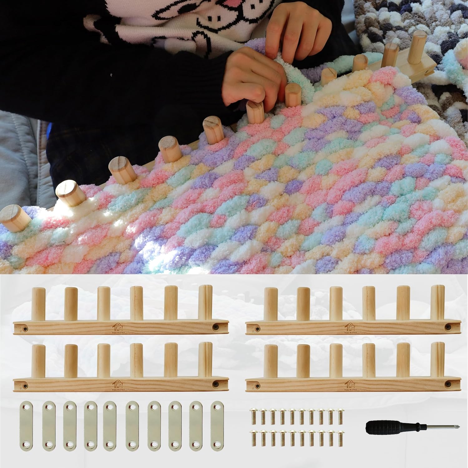 Wood Chunky Blanket Knitting Looms DIY Adjustable Size