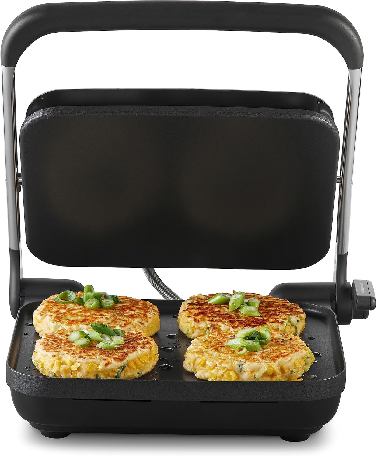 Sunbeam Café Style 4-Slice Sandwich Press and Maker| AnyHeightâ„¢ Control for Fritters, Breakfast, Quick Meals, Sandwiches | Non-Stick Coating, Stand-Up Storage, Silver