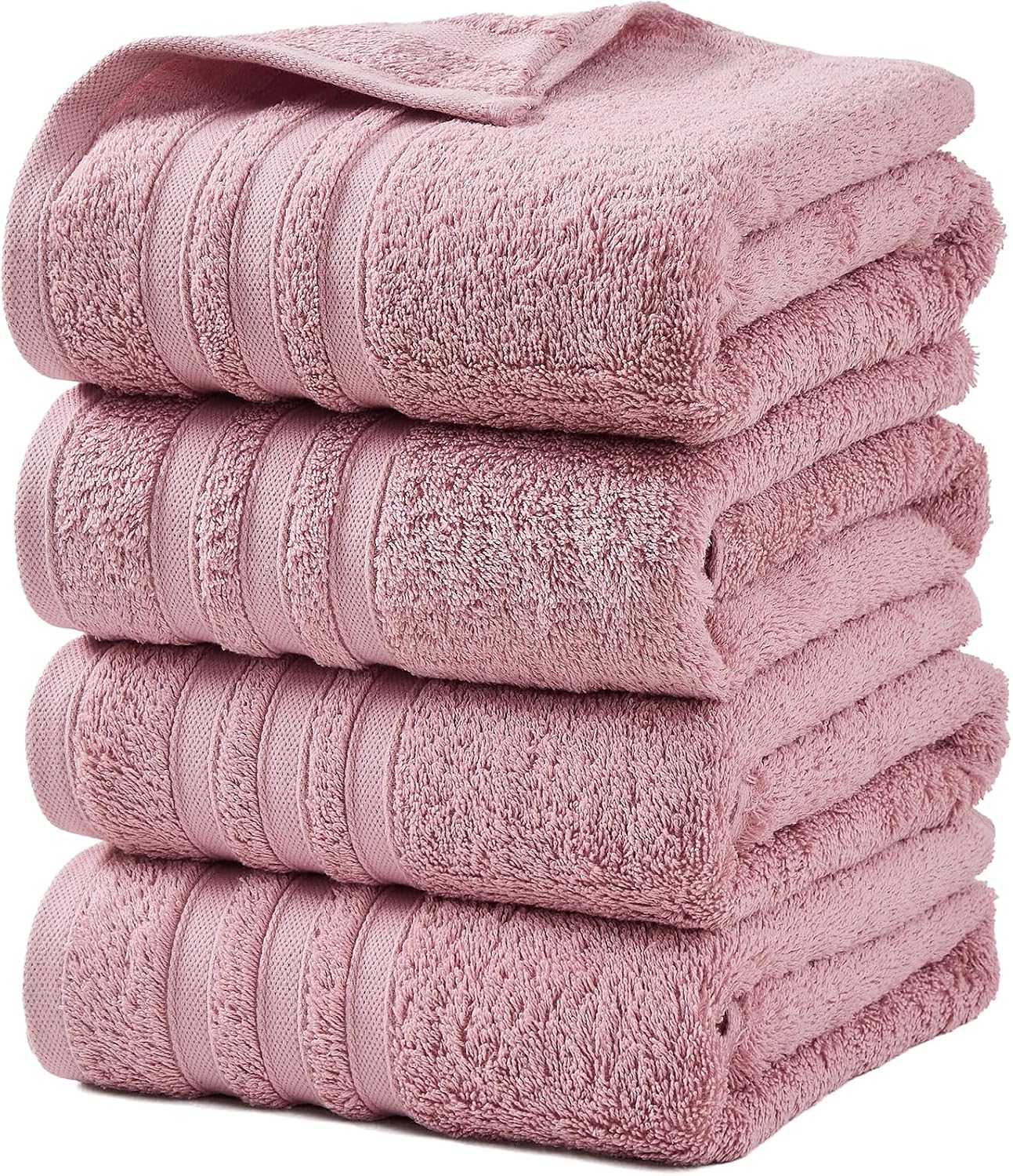 LINENOVA 100% Cotton Bath Towels 4 Pack - Premium 450GSM Soft & Lightweight Towel Set, Quick Dry & Absorbent Bathroom Towels, Ideal for Hotel, Spa and Gym Use (65x130cm, Clay Rose)