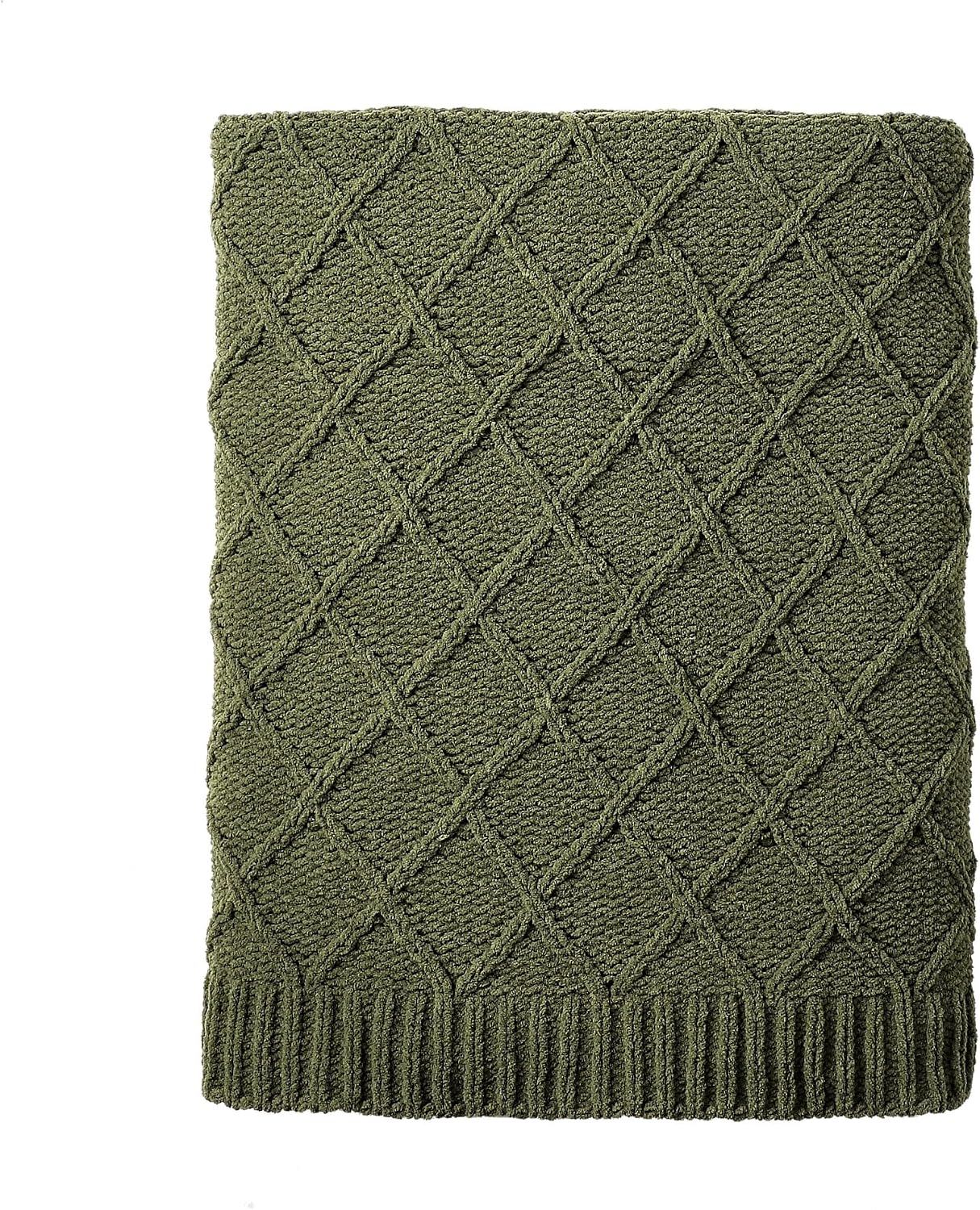 CREVENT Farmhouse Boho Knitted Throw Blanket for Couch Sofa Chair Bed Home Decoration, Soft Warm Cozy Light Weight for Spring Summer Fall (127x152cm Chenille Green)