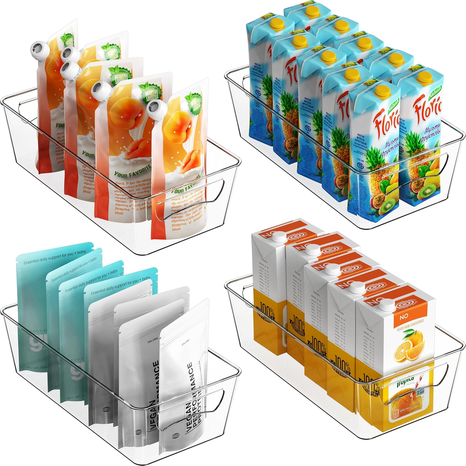 Simple Houseware 4 Pack Clear Fridge Organiser Pantry Storage Containers