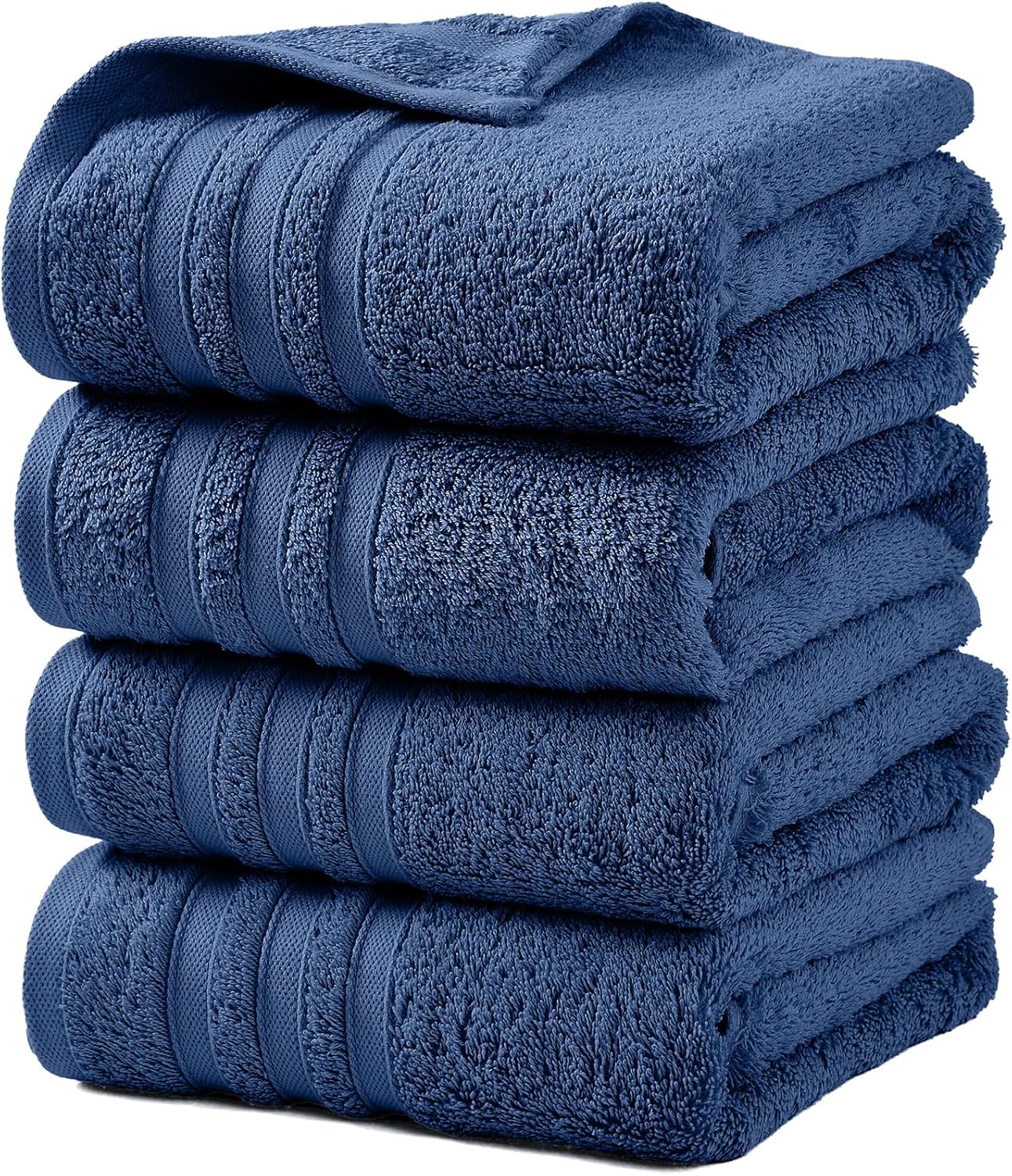 LINENOVA 100% Cotton Bath Towels 4 Pack - Premium 450GSM Soft & Lightweight Towel Set, Quick Dry & Absorbent Bathroom Towels, Ideal for Hotel, Spa and Gym Use (65x130cm, Navy)